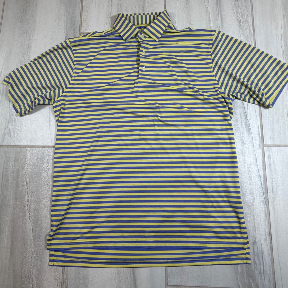 Turtleson Tour Performance Polo Shirt Mens Large Yellow Blue Striped Golf Top
